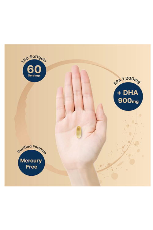 NatureBell Omega 3 Fish Oil 4,200mg, 180 Burpless Softgels, Highly Purified EPA 1,200mg  DHA 900mg 60 Servis.