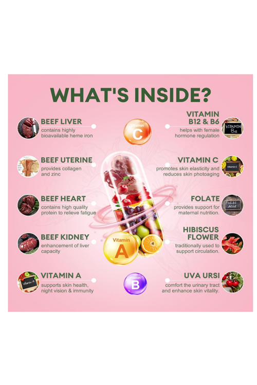 Totaria Healt Beef Organ for Women - Beef Liver, Kidney, Heart,Uterus Tissue - Balance Hor mo nes  Ove rall Ener gy - Grass Fed, Pasture Raised - Natural Iron  with Fo late - 120 Capsul