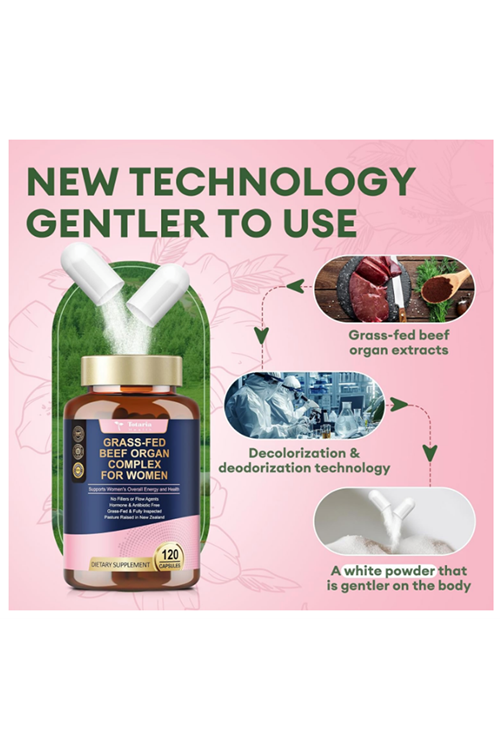 Totaria Healt Beef Organ for Women - Beef Liver, Kidney, Heart,Uterus Tissue - Balance Hor mo nes  Ove rall Ener gy - Grass Fed, Pasture Raised - Natural Iron  with Fo late - 120 Capsul