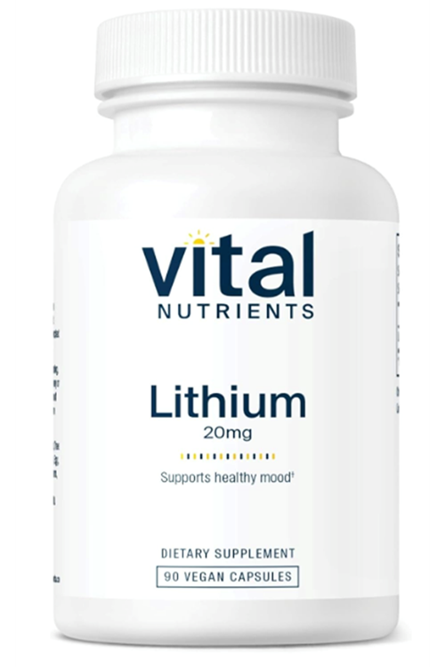 Vital Nutrients Lithium Orotate 20mg  90 Capsules Memory, State of Mind, and Behavioral Health Gluten, Dairy, Soy Free 