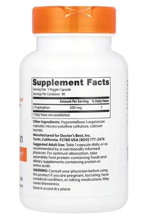 Doctor's Best  L-Tryptophan  500mg  90 Veggie Capsul.USA.4044