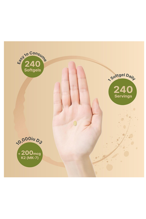 NatureBell Vitamin D3 10,000 IU + K2 200 mcg, MK 7 FORM  240 Softgels