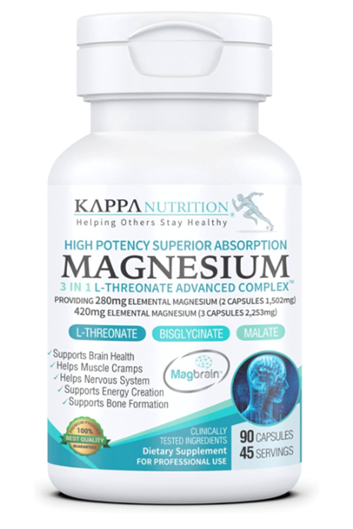 Kappa Nutrition Magbrain™ Magnesium L-Threonate Plant-Based, 420mg Elemental Magnesium (3 Capsules) from 2,253mg, 90 Vegan Capsules