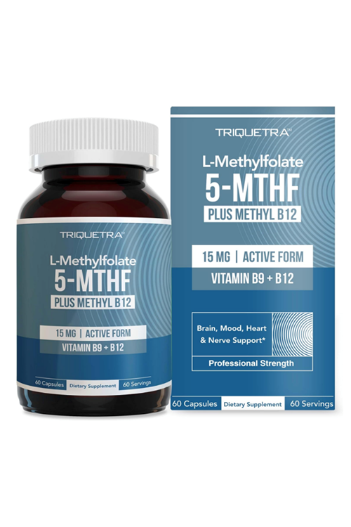 Triquetra L Methyl Folate 15mg Plus Methyl B12 Cofactor – High Potency, 5-MTHF Form - Mood, Methylation, Cognition – Bioactive Forms of Vitamin B9 & B12 (60 Capsules .Best Seller.