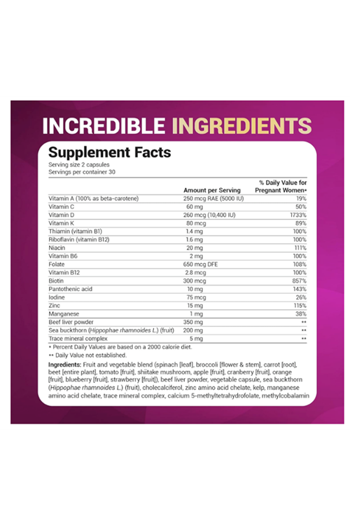 Dr. Berg Natural Prenatal Vita mins for Women (Pregnant & Nursing) - Prenatal Vita mins with Folate, Minerals, Omegas, &11 Powerful Superfoods- 60 Capsules