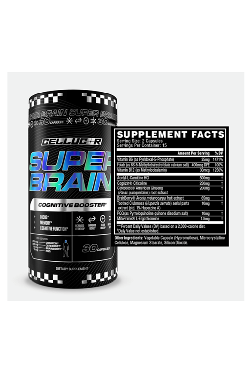 Cellucor Super Brain Cognitive Booster  Focus Attention  Recall  30 Capsul.Abd Menşei.