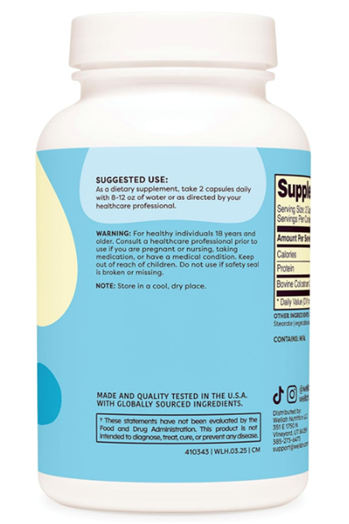 Wellah Pasteurized Colostrum (1,000mg) 120 Capsules - Bovine Colostrum, 60 Servings.Abd Menşei.