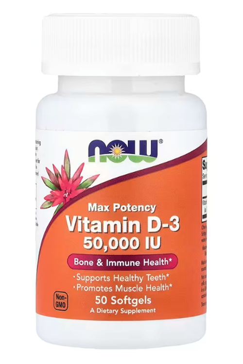 NOW Foods, Vitamin D-3, Max Potency, 50,000 IU, 50 Softgels