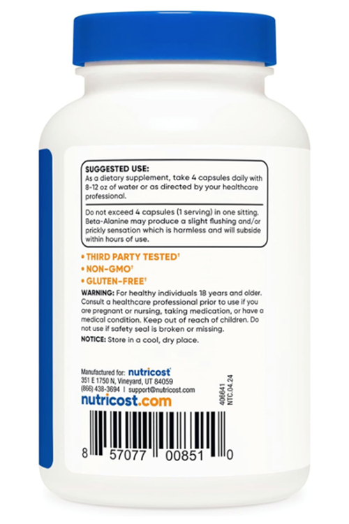 Nutricost Beta-Alanine Capsules 3400mg, 120 Caps (30 Serv)
