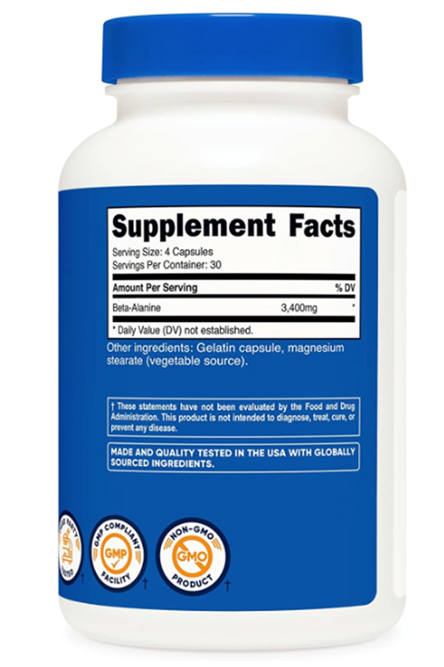Nutricost Beta-Alanine Capsules 3400mg, 120 Caps (30 Serv)