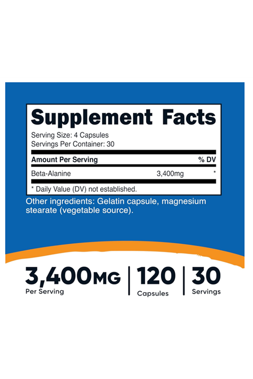 Nutricost Beta-Alanine Capsules 3400mg, 120 Caps (30 Serv)