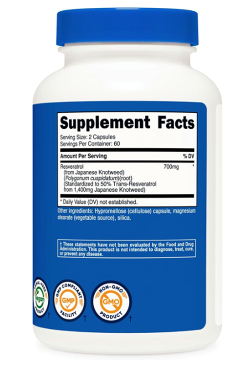 Nutricost Resveratrol 700mg, 120 Capsules - Vegan, Gluten Free