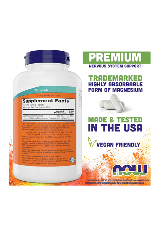 Now Foods Magnezyum Glycinate Bisglycinate) (Albion™) 240 Tablets 