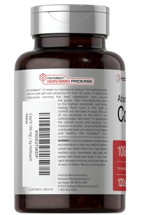 Horbäach CoQ10 100mg  100 mcg of Black Pepper Extract 120 Softgels