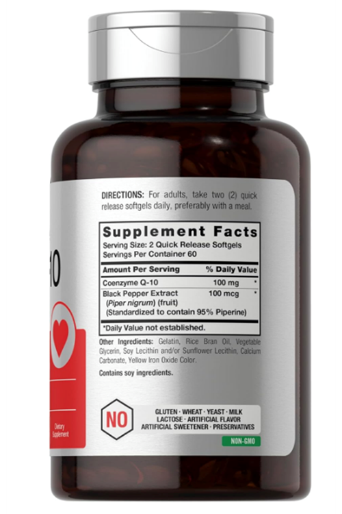 Horbäach CoQ10 100mg  100 mcg of Black Pepper Extract 120 Softgels