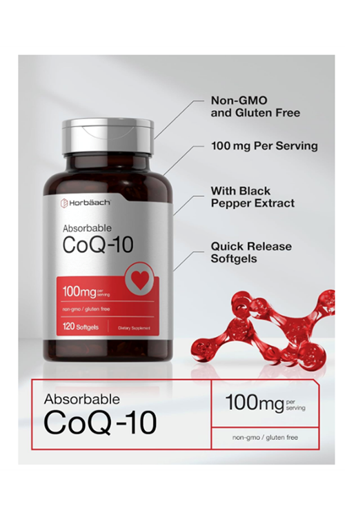 Horbäach CoQ10 100mg  100 mcg of Black Pepper Extract 120 Softgels