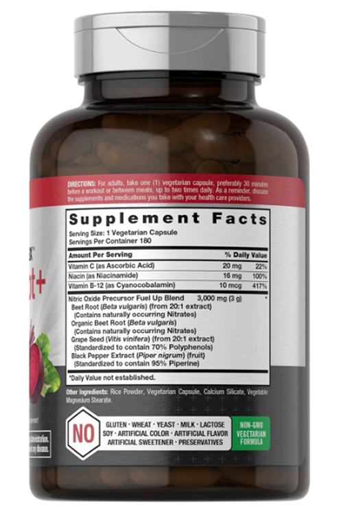 Horbäach Nitrik Oxide Max Beet Root + with Nitrates 180 Vegie Capsules.