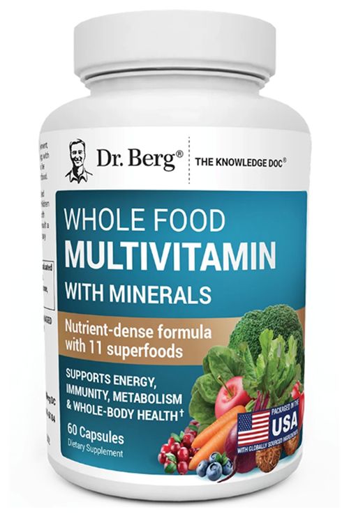 Dr. Berg Whole Food Multivitamin with Minerals - for Men and Women - Includes Premium Whole Food Fruits and Vegetable Blend with Folate, Alpha-lipoic Acid and More - 60 Capsules.61