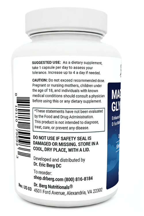 Dr. Berg Maximum Strength 4-in-1 Chelated Magnesium Glycinate with Clean 150 Capsul.Abd Menşei.4053