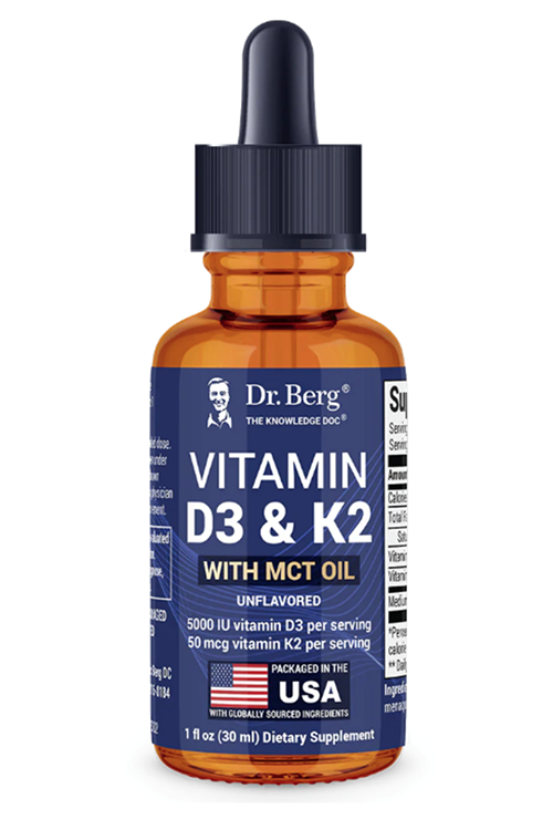Dr. Berg Maximum Strength Vitamin D3 K2 Likid Drops with MCT Oil – 5,000 IU 30ml.45.