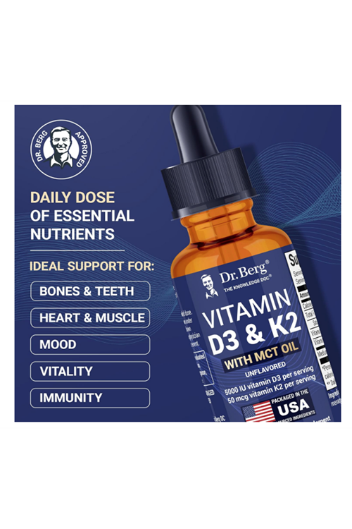 Dr. Berg Maximum Strength Vitamin D3 K2 Likid Drops with MCT Oil – 5,000 IU 30ml.