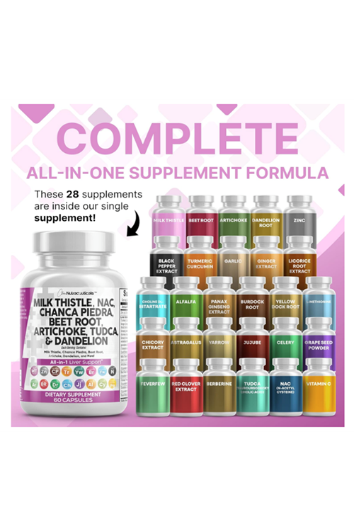 Clean Nutraceuticals Milk Thistle NAC Chanca Piedra Beet Root Artichoke Dandelion Root - Liver Cleanse Detox  Repair Plus TUDCA Choline  Ginger 60 Capsul.