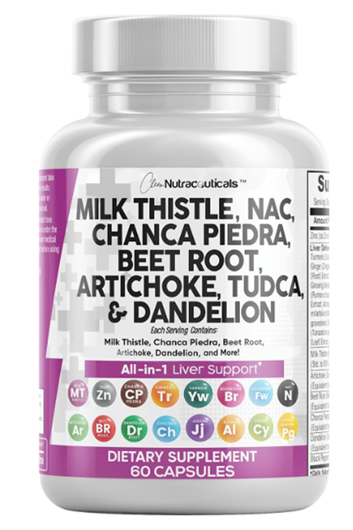 Clean Nutraceuticals Milk Thistle NAC Chanca Piedra Beet Root Artichoke Dandelion Root - Liver Cleanse Detox  Repair Plus TUDCA Choline  Ginger 60 Capsul.