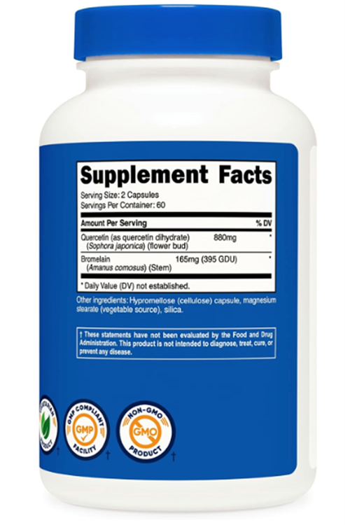 Nutricost Quercetin with Bromelain, 880mg Quercetin + 165mg Bromelain Per Serving, 120 Capsules.