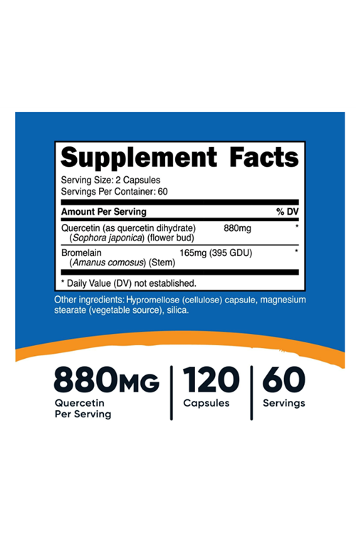Nutricost Quercetin with Bromelain, 880mg Quercetin + 165mg Bromelain Per Serving, 120 Capsules.