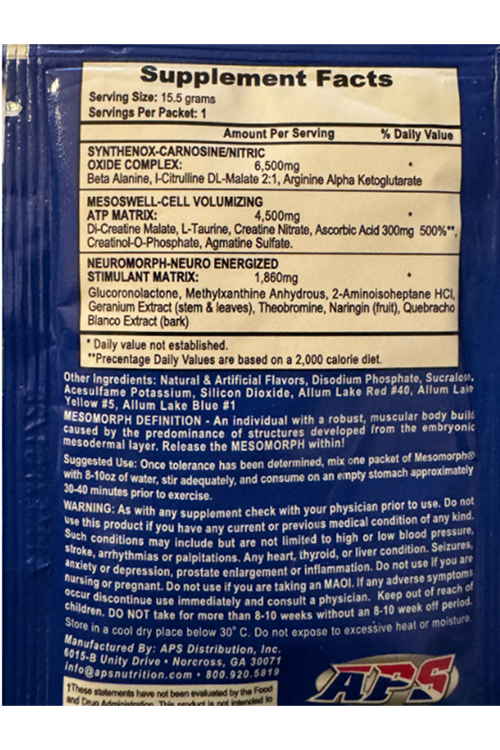 APS Nutrıtıon Mesomorph 1.3D+DMHA Tek Kullanımlık Deneme Preworkout 1 Servis. Usa Menşei.