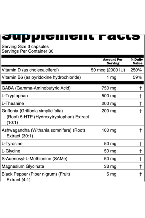 Clean Nutraceuticals  GABA 5-HTP  L-Tryptophan  L-Theanine  SAM-e L-Glycine 90 Capsul.