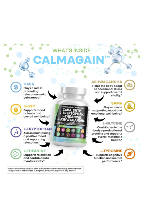 Clean Nutraceuticals GABA 5 HTP  L Tryptophan  L Theanine  SAM-e L-Glycine - Mood Support 90 Capsul.