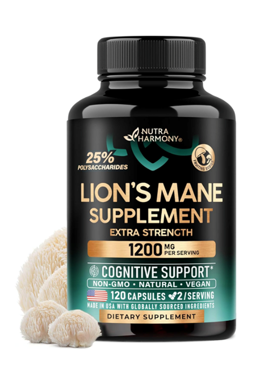 NUTRAHARMONY  Organic Lions Mane - Made in USA 1200 mg Memory & Focus Support  120 Capsules.