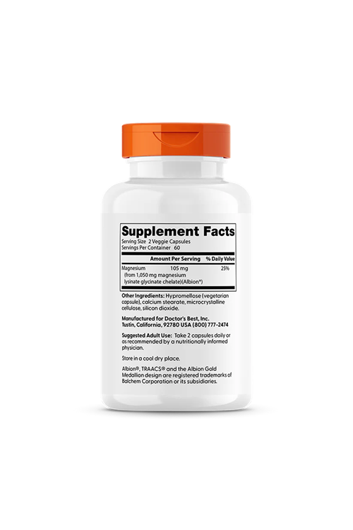 Doctor's Best  High Absorption Magnesium Lysinate Glycinate 105mg  120 Veggie Capsul.3940.