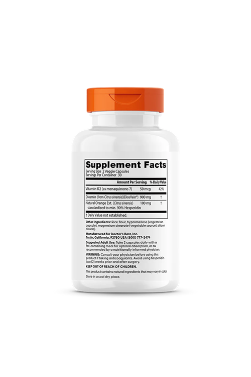 Doctor's Best Vein Support with Diosvein & Menaq7, Vitamin K2, Diosmin ve Hesperidin 60 Veg Capsul.Made ın Usa.3845