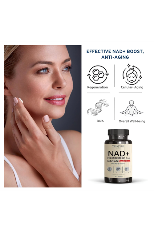 VINATURA NAD Nicotinamide Riboside Resveratrol with Urolithin A and TMG - Advanced NAD+ for Women  Men, Supports Anti-Aging - 30 Vegan Capsul.