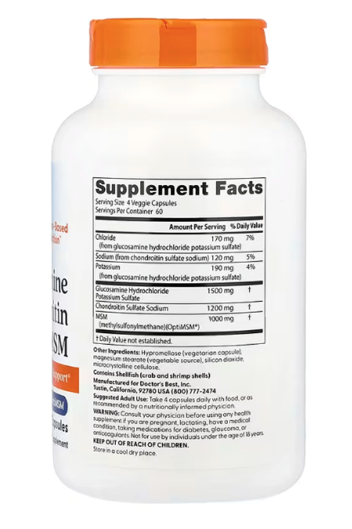 Doctor's Best, Glucosamine Chondroitin MSM with OptiMSM®, 240 Veggie Capsules.