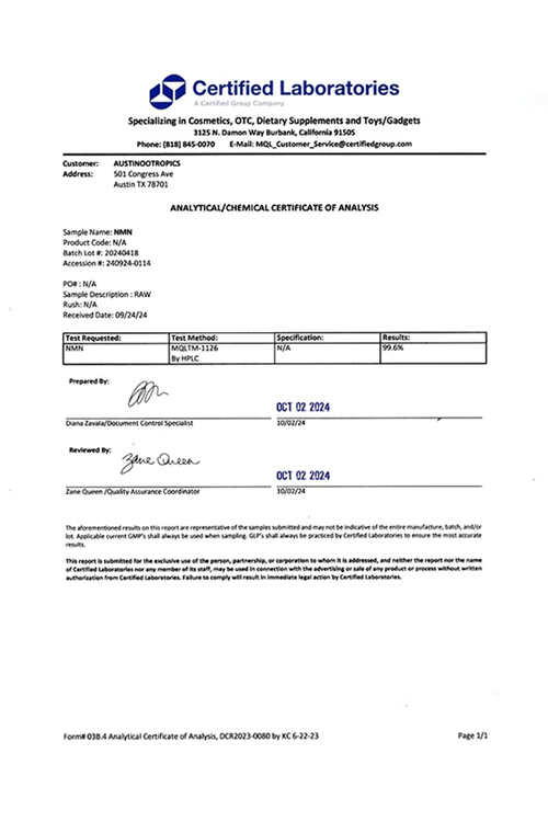 Austinootropics NMN Powder Sublıngual 20 gram 250mg 80 Servis  Usa Menşei.