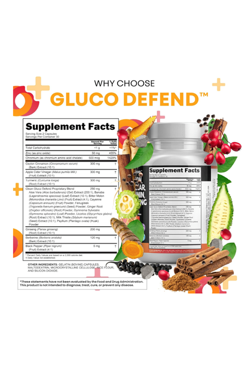 Clean Nutraceuticals Ceylon Cinnamon + Berberine Turmeric Apple Cider Vinegar Ginseng Bitter Melon Gymnema Milk Thistle Fenugreek 60 Capsul.