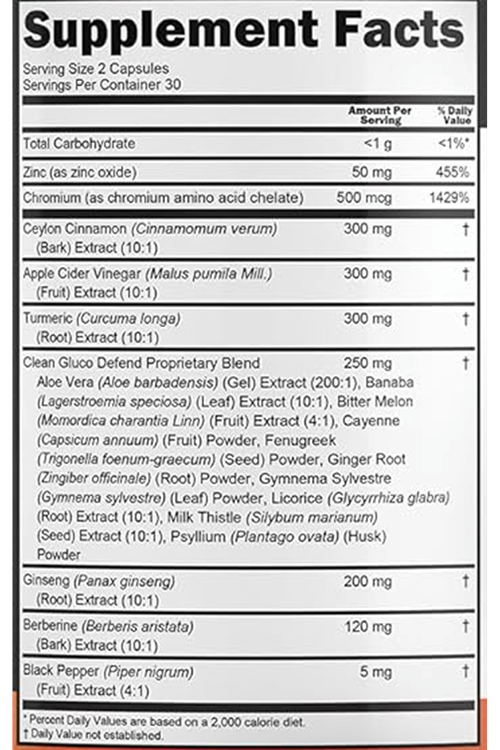 Clean Nutraceuticals Ceylon Cinnamon + Berberine Turmeric Apple Cider Vinegar Ginseng Bitter Melon Gymnema Milk Thistle Fenugreek 60 Capsul.