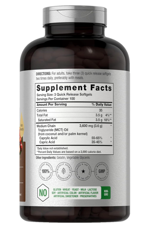 Horbäach MCT Oil Pills  3600mg  300 Softgel Keto from Coconut  with Caprylic  Capric Acid  Non-GMO and Gluten Free.