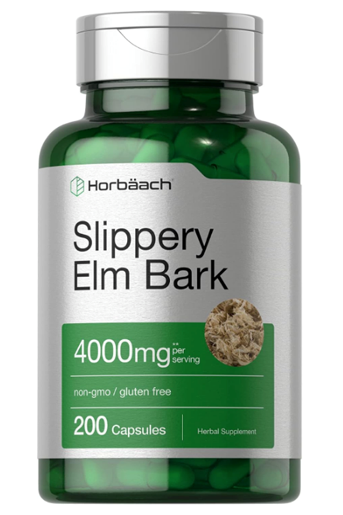 Horbäach Slippery Elm Bark 200 Capsules  Non-GMO  Gluten Free.