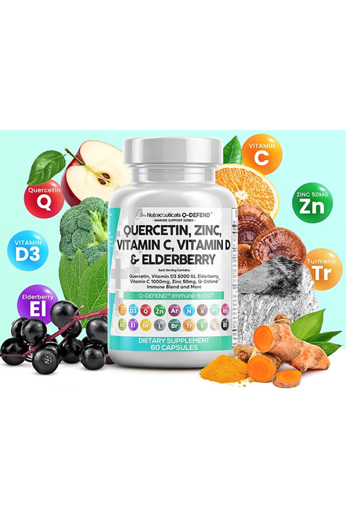 Clean Nutraceuticals Quercetin Zinc 60 Capsul Vitamin C Vitamin D Bromelain Elderberry - Lung Immune Support Artemisinin, Sea Moss, Echinacea, Allergy Relief.