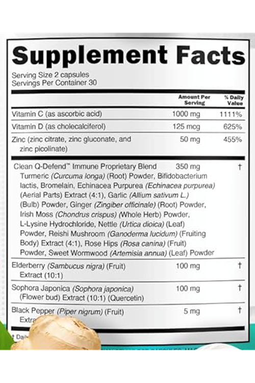 Clean Nutraceuticals Quercetin Zinc 60 Capsul Vitamin C Vitamin D Bromelain Elderberry - Lung Artemisinin, Sea Moss, Echinacea, Allergy Relief.USA.