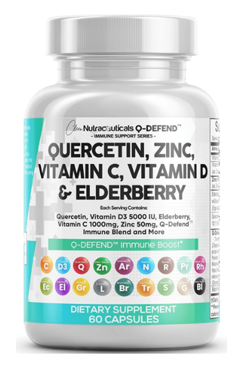 Clean Nutraceuticals Quercetin Zinc 60 Capsul Vitamin C Vitamin D Bromelain Elderberry - Lung Immune Support Artemisinin, Sea Moss, Echinacea, Allergy Relief.
