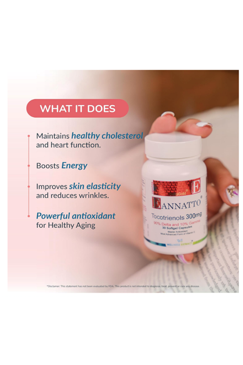 WELLNESS EXTRACT Eannatto Tocotrienols Vitamin E Supplements Tocopherol Free, Non-GMO, Gluten Free  Antioxidant (300MG 30 Softgels).