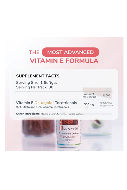WELLNESS EXTRACT Eannatto Tocotrienols Vitamin E Supplements Tocopherol Free, Non-GMO, Gluten Free  Antioxidant (300MG 30 Softgels).