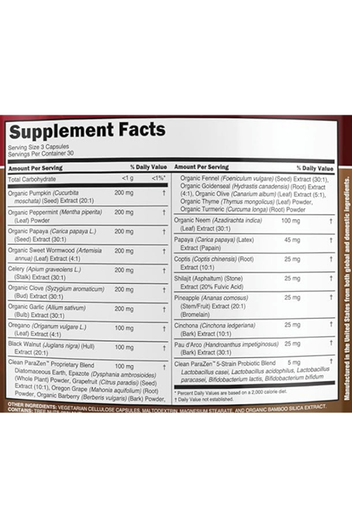 Clean Nutraceuticals  Wormwood Black Walnut Pumpkin Seed 90 Capsul Clove Oil Celery Garlic Grape Papaya Neem Diatomaceous Earth Womens Probiotic Gut Health Cleanse Detox Oregano Olive Turmeric