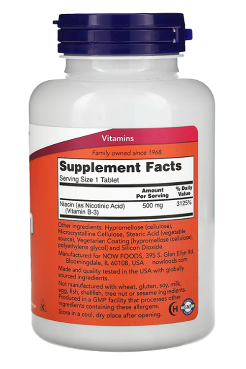 NOW Foods Niacin 500mg 250 Tablets.Abd Menşei.