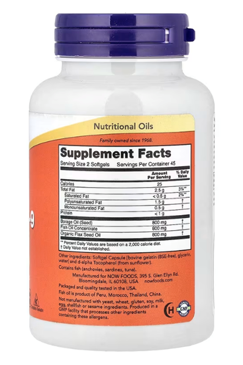 NOW Foods Super Omega 3-6-9 Fish Oil 90 Softgel.Abd Menşei.
